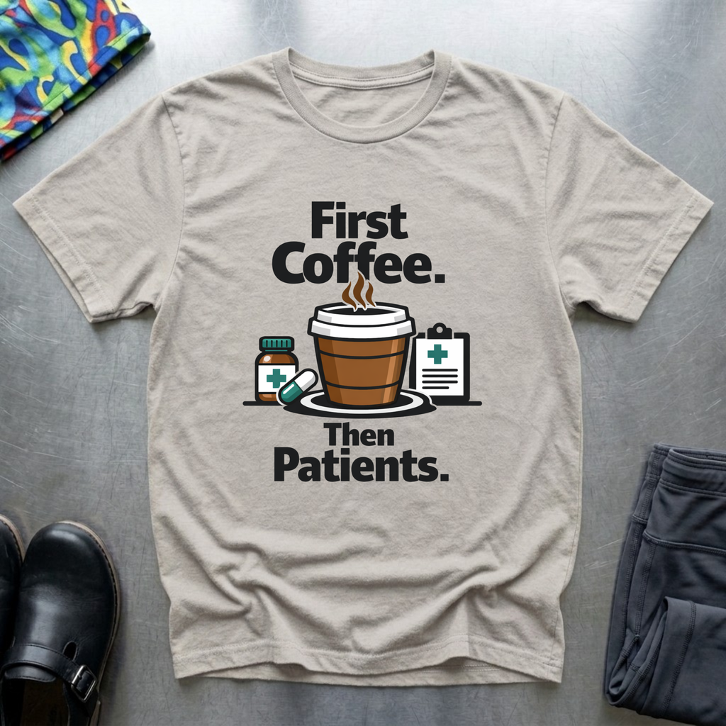 ‏ First coffee, then Patients T-Shirt