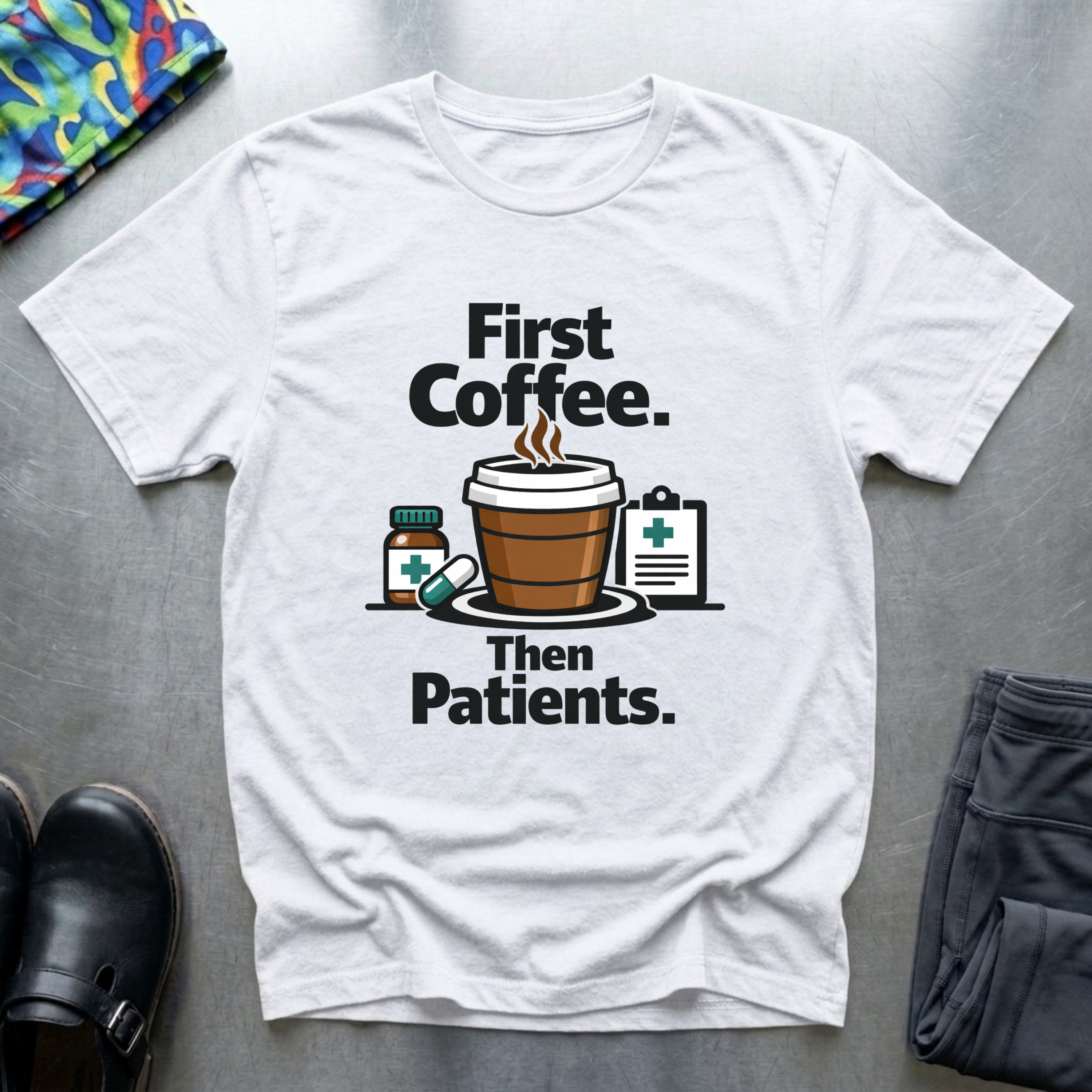 ‏ First coffee, then Patients T-Shirt