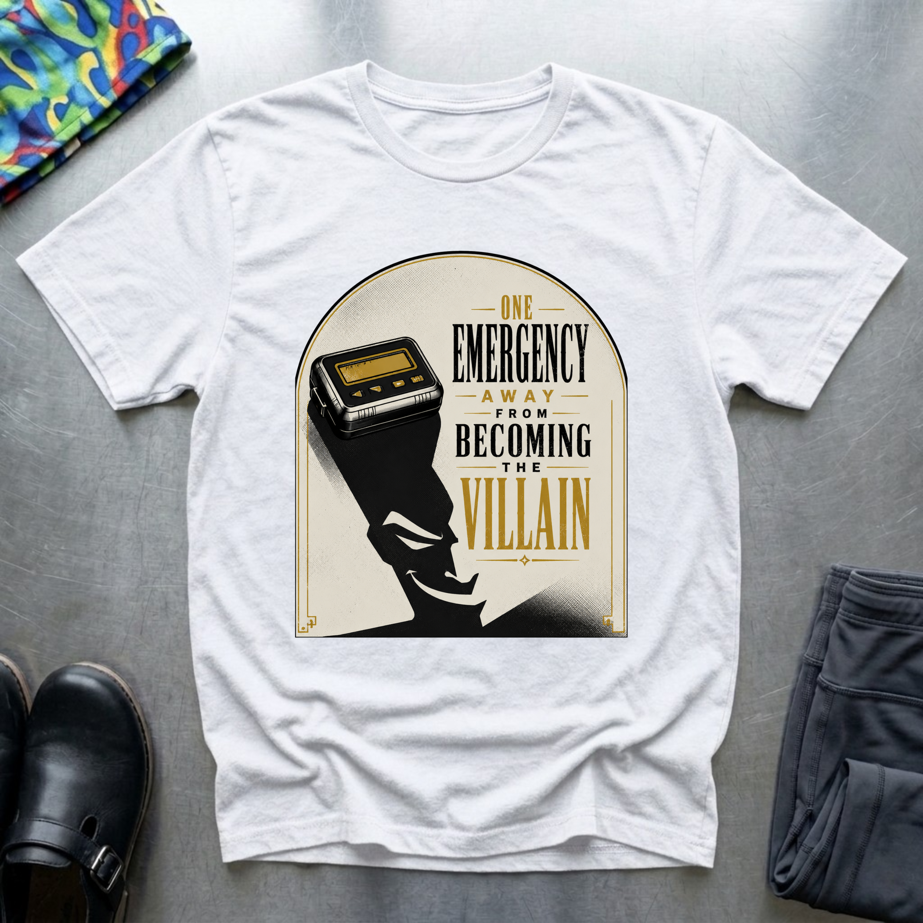 One Emergency Away From Becoming The Villain 2 T-Shirt