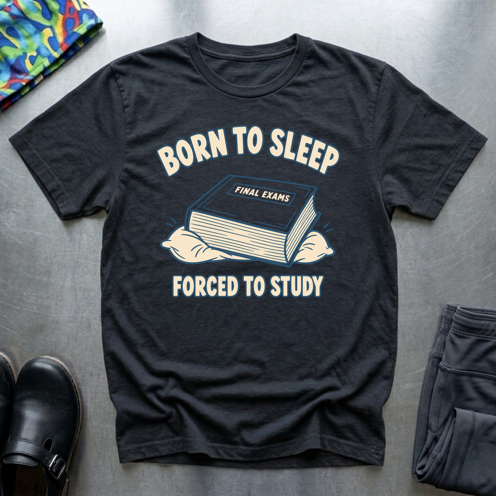 Born To Sleep, Forced to Study T-Shirt — Black