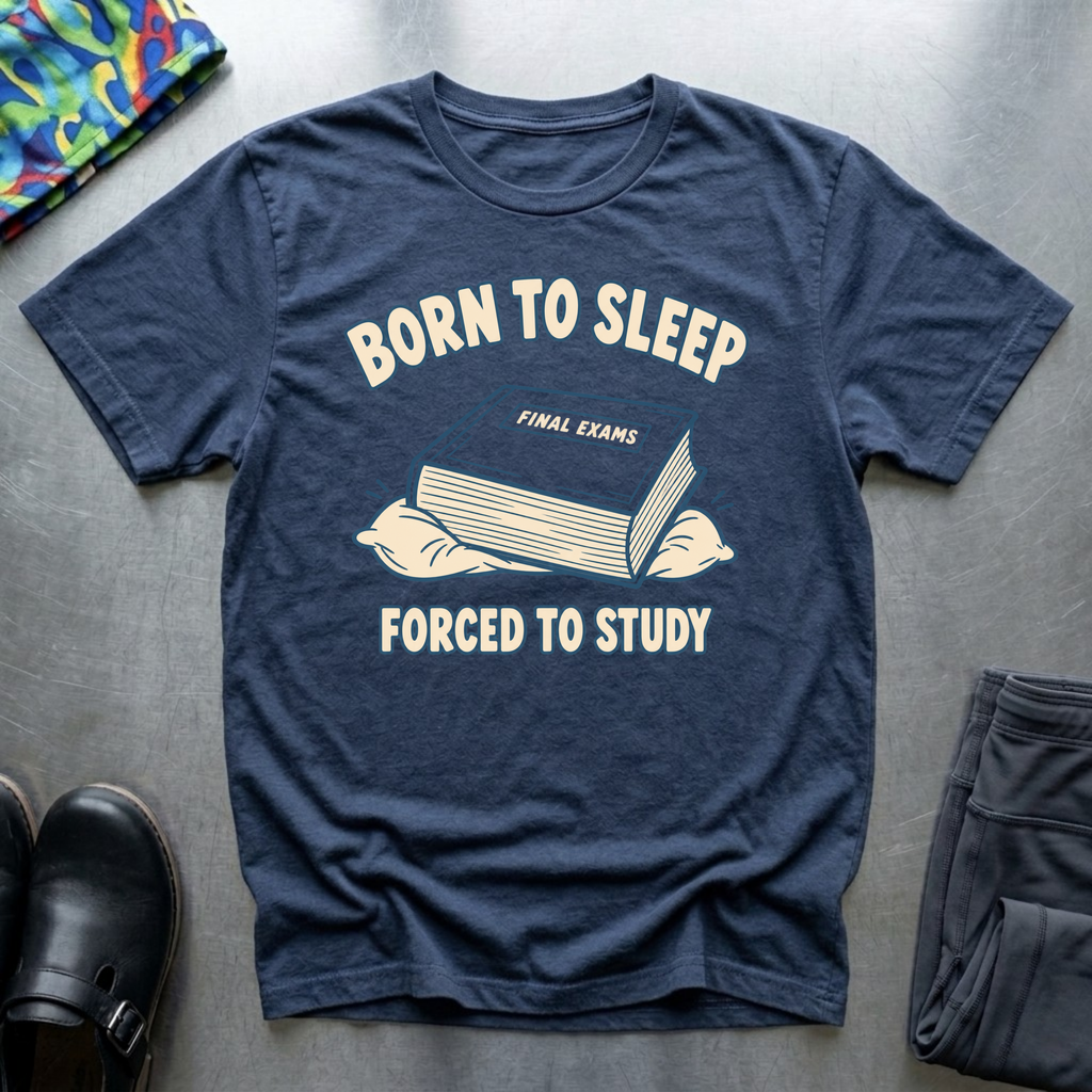 Born To Sleep, Forced to Study T-Shirt — Navy