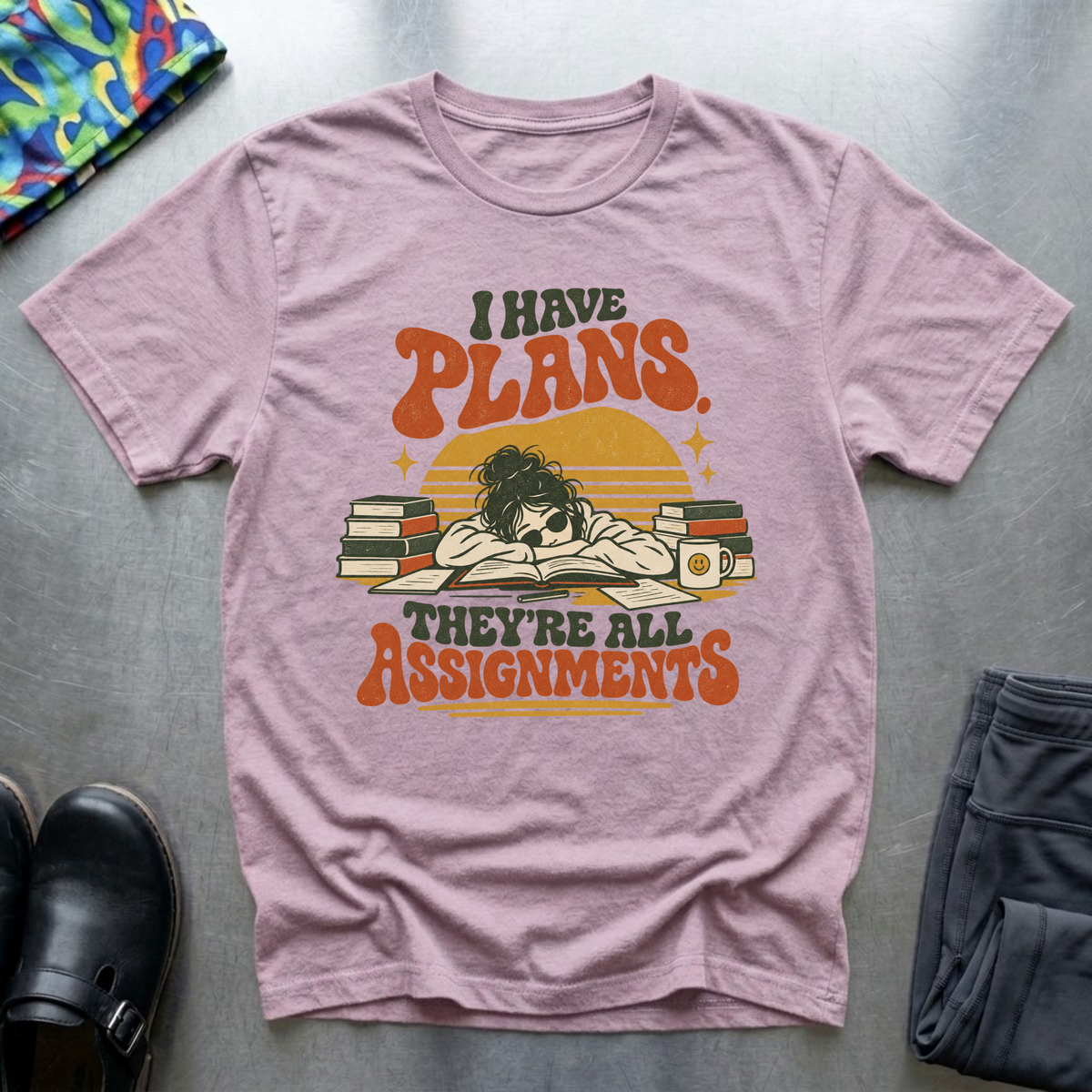 I Have Plans, They’re All Assignments T-Shirt — Light Pink