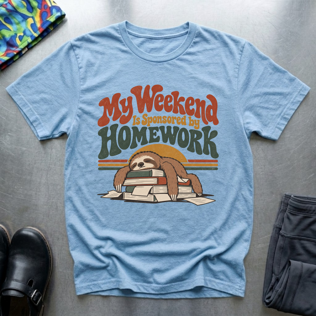 My Weekend is Sponsored By Homework T-Shirt — Light Blue