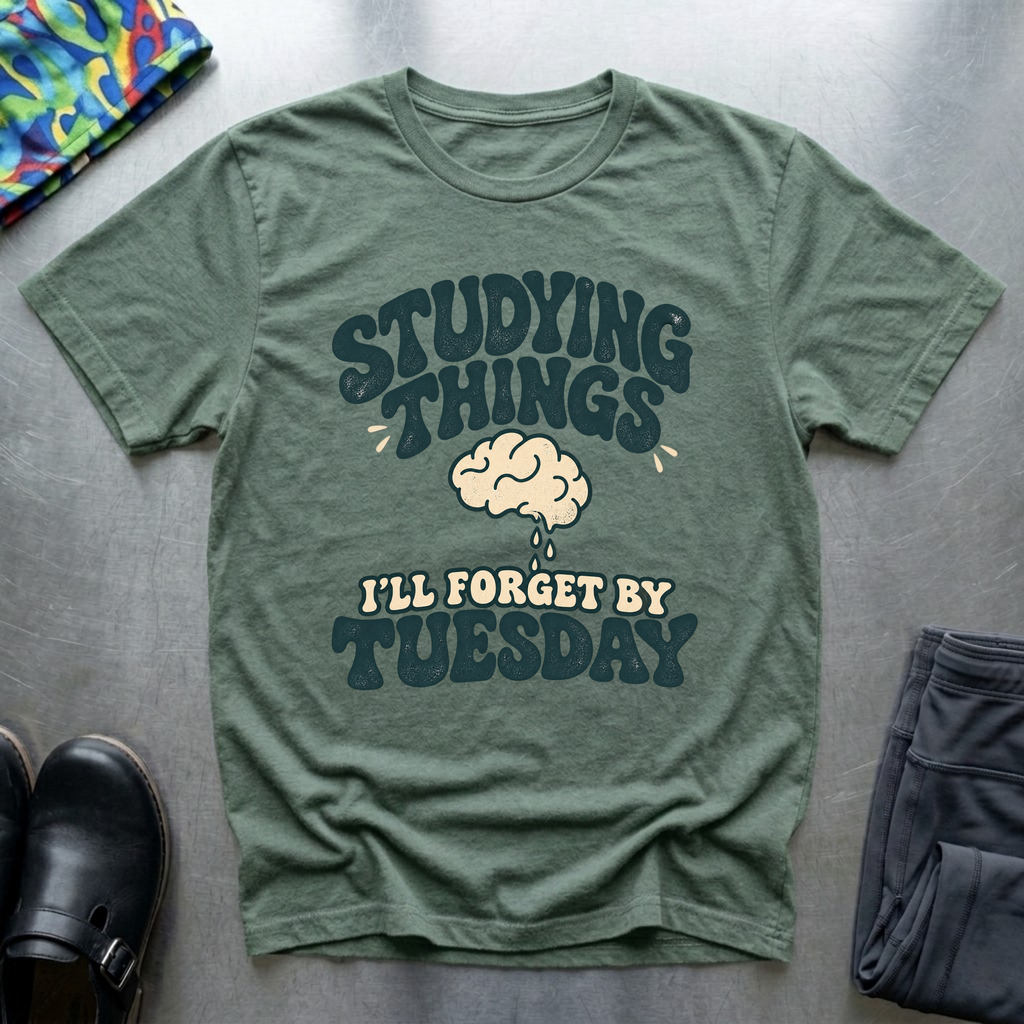 Studying Things I’ll forget By Tuesday T-Shirt — Sage