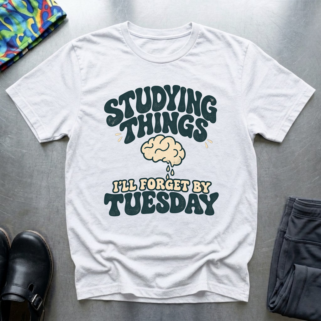 Studying Things I’ll forget By Tuesday T-Shirt — White